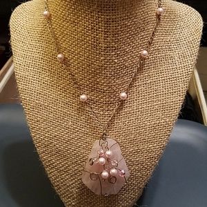 Pink Stone and Wire Wrapped Necklace
